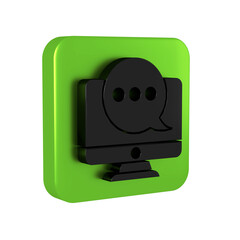 Black New chat messages notification on monitor icon isolated on transparent background. Smartphone chatting sms messages speech bubbles. Green square button.