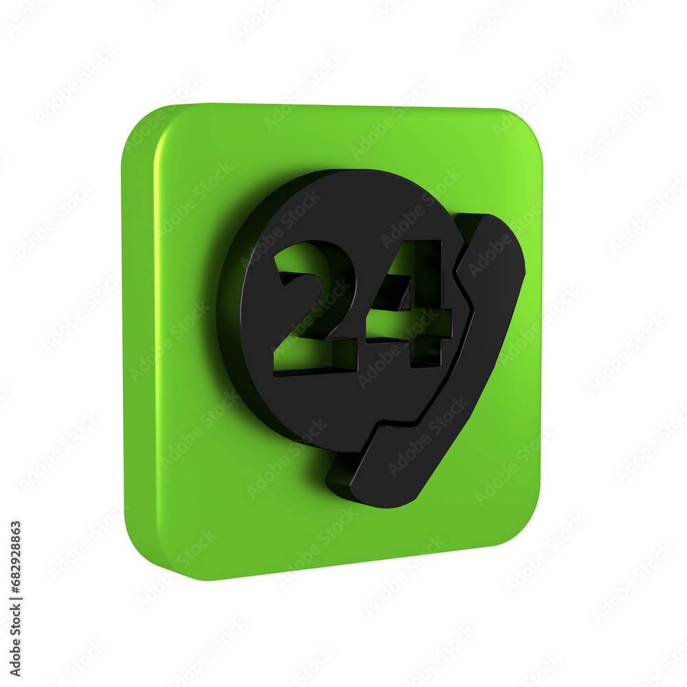 Poster black telephone 24 hours support icon isolated on transparent background. all-day customer support c