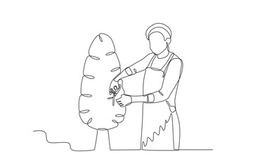 Fototapeta premium A man prunes a tree. Garden one-line drawing