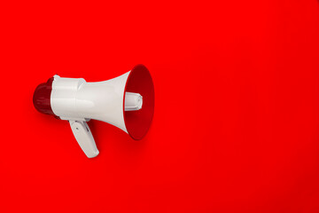 Loudhailer or megaphone. Announcement, advertising, public hearing concept. Mockup design with...