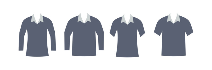 Men's and women's collared shirts, long and short sleeves, icon vector logo illustration