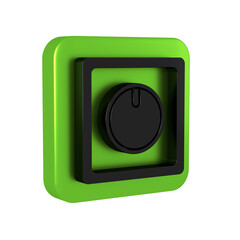 Black Electric light switch icon isolated on transparent background. On and Off icon. Dimmer light switch sign. Concept of energy saving. Green square button.