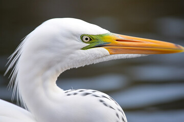 Closeup of a great egret in its natural habitat