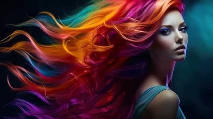Foto op Canvas Beautiful girl with rainbow hair, professional hair coloring © Wall Art Galerie