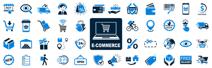 E-commerce set icon, shopping icons, set shop sign - stock vector
