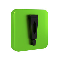 Black Cream or lotion cosmetic tube icon isolated on transparent background. Body care products for men. Green square button.
