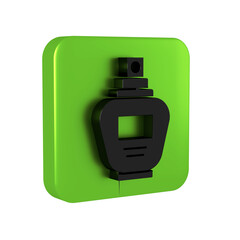Black Perfume icon isolated on transparent background. Green square button.