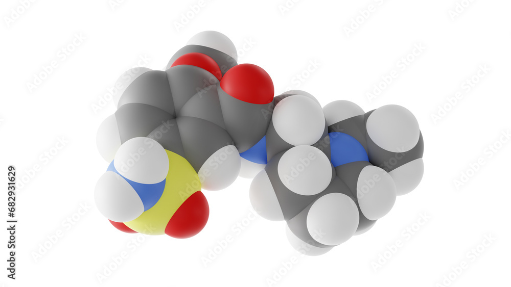 Wall mural sulpiride molecule, neuroleptic agent, molecular structure, isolated 3d model van der Waals