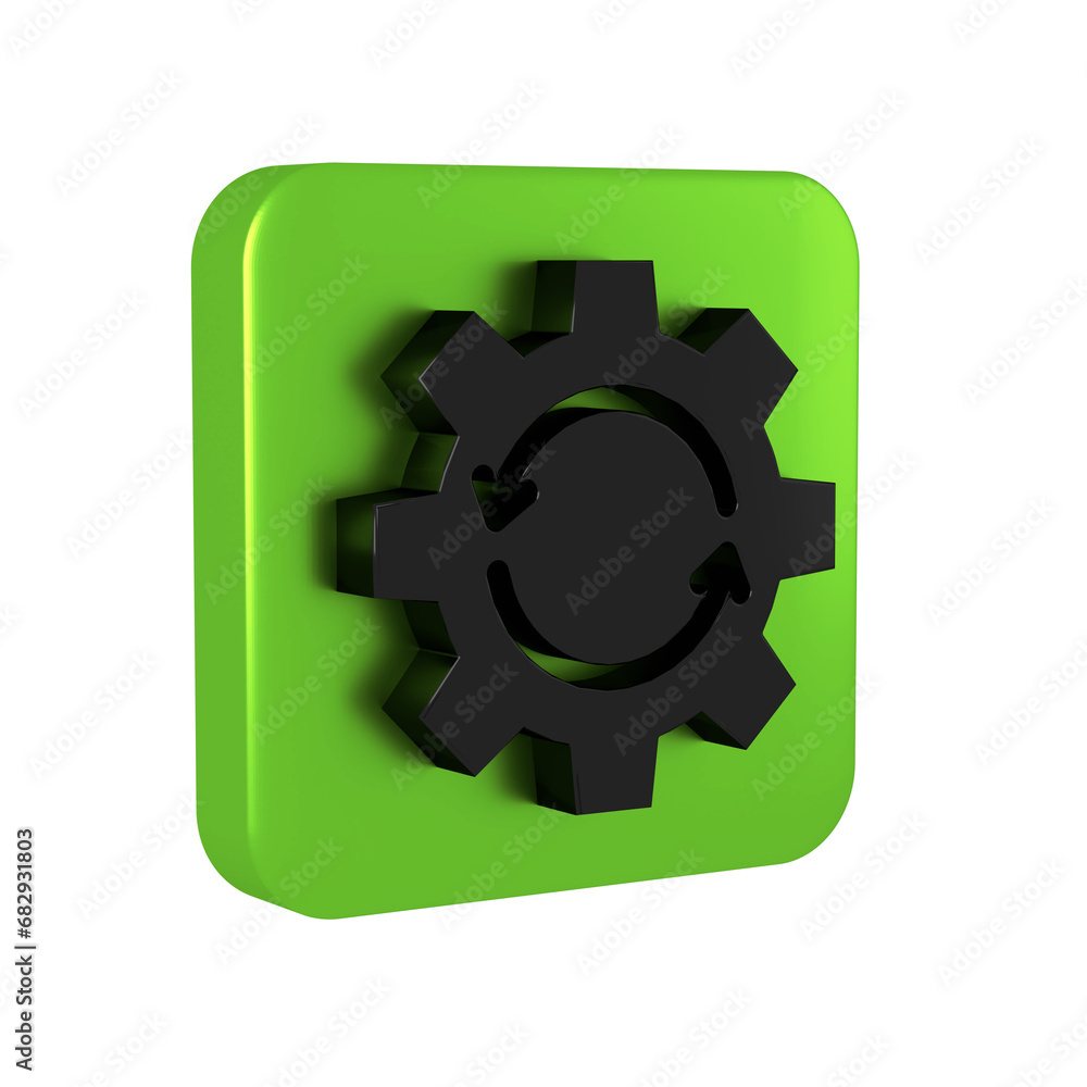 Poster black gear and arrows as workflow concept icon isolated on transparent background. gear reload sign.
