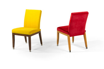 chair isolated on white background . wooden and fabric furniture . different angle