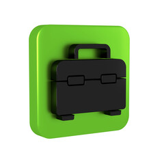 Black Toolbox icon isolated on transparent background. Tool box sign. Green square button.