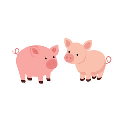 Pink pig piggy set cute naughty cartoon vector