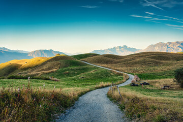 Hiking trail with mountain in the evening at summit