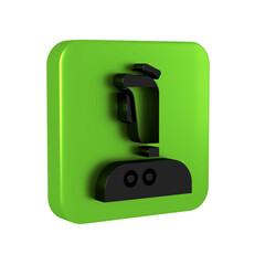 Black Joystick for arcade machine icon isolated on transparent background. Joystick gamepad. Green square button.