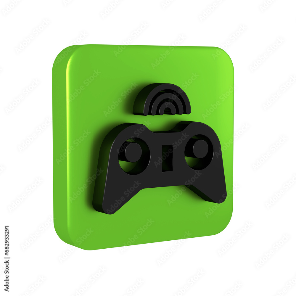 Poster black wireless gamepad icon isolated on transparent background. game controller. green square button