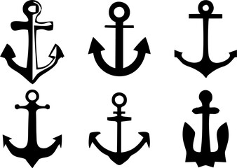 Set of black Anchor icons. Ship Anchors icons collection in high HD resolution. Flat style Anchors logo in different shapes for designing poster, banner or flyer.