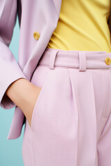 Creative womenswear concept in a pink pastel color palette. Light delicate shades for stylish...