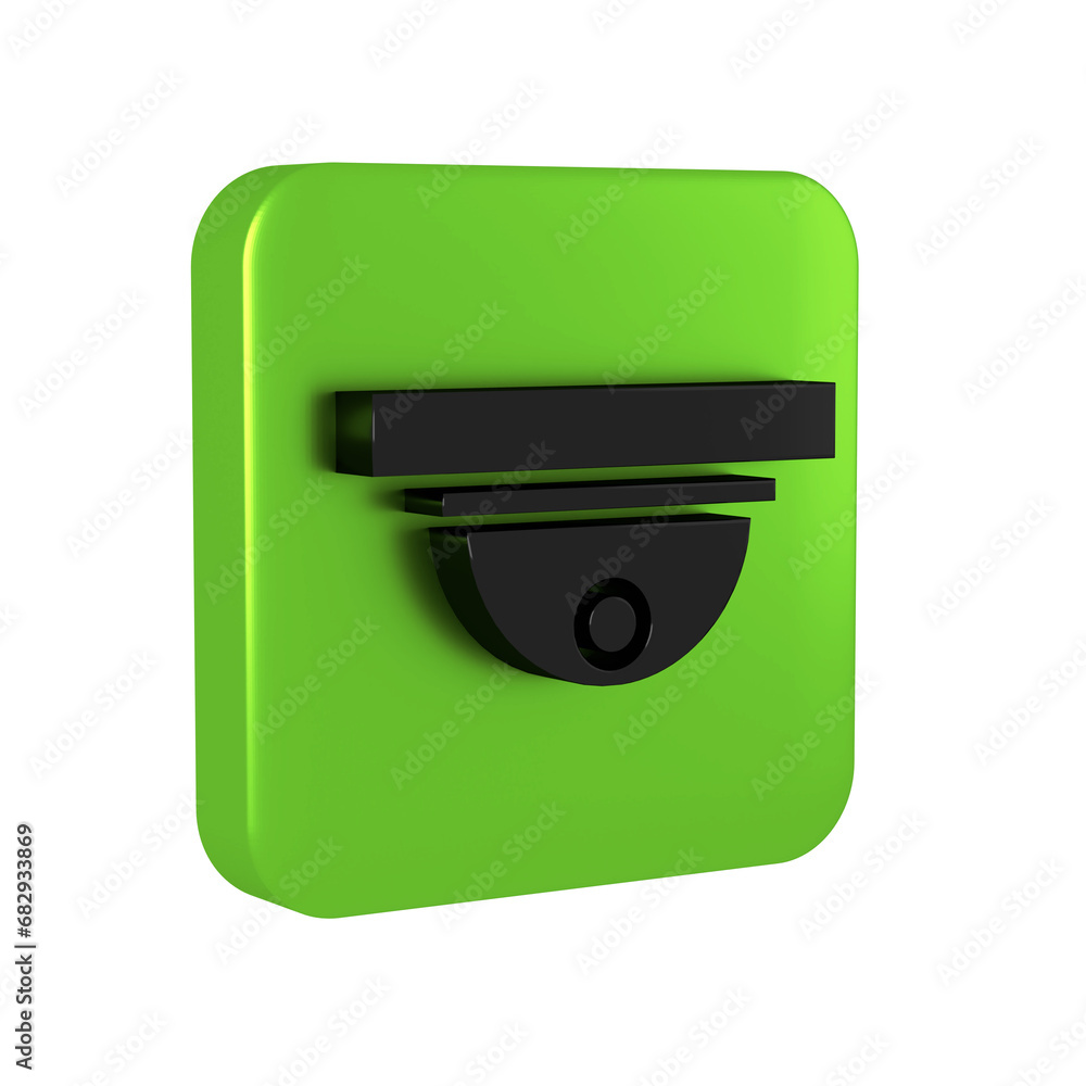 Aufkleber black motion sensor icon isolated on transparent background. green square button.