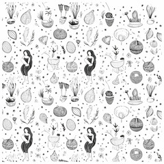 Hand drawn simple elements set. Sketch underlines, icons, emphasis, Hand drawn like kids Mother life pattern design for print including different elements of love and baby flower and kids