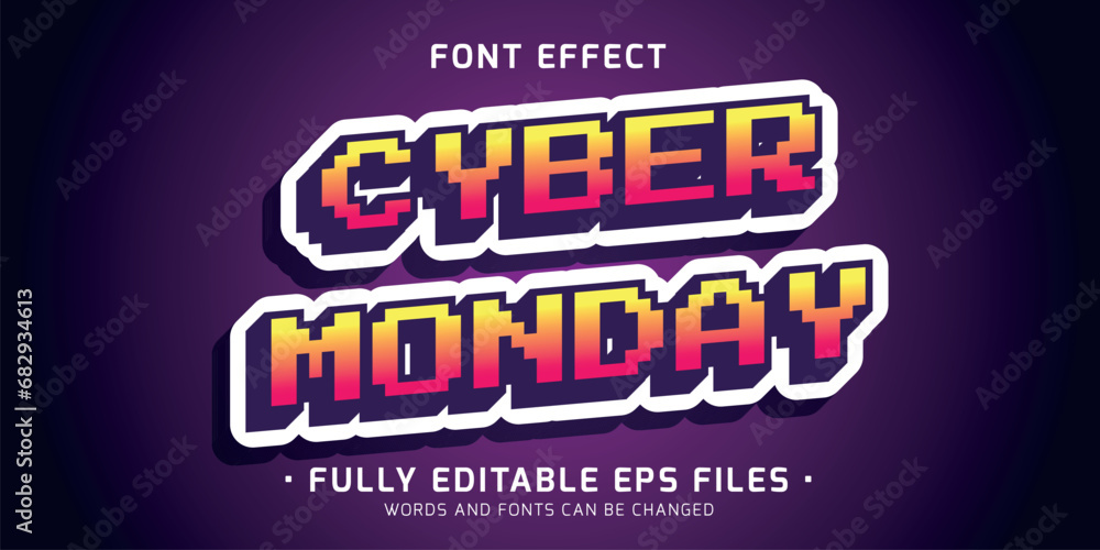 Poster editable vector font effect with 3d pixelated sticker style