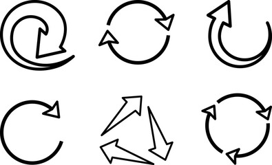 Set of Round Vector Arrows. Arrow Icons of Different Thicknesses. Cursor. Collection of Simple Arrows.