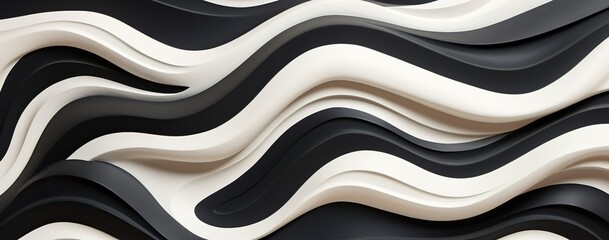 An abstract image of black and white waves, creating a dynamic sense of motion and aesthetic harmony.