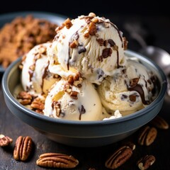 Delicious Butter Pecan Ice Cream - Rich in Pecan Flavor and Creamy Sweetness - obrazy, fototapety, plakaty