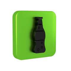 Black Bottle of water icon isolated on transparent background. Soda aqua drink sign. Green square button.