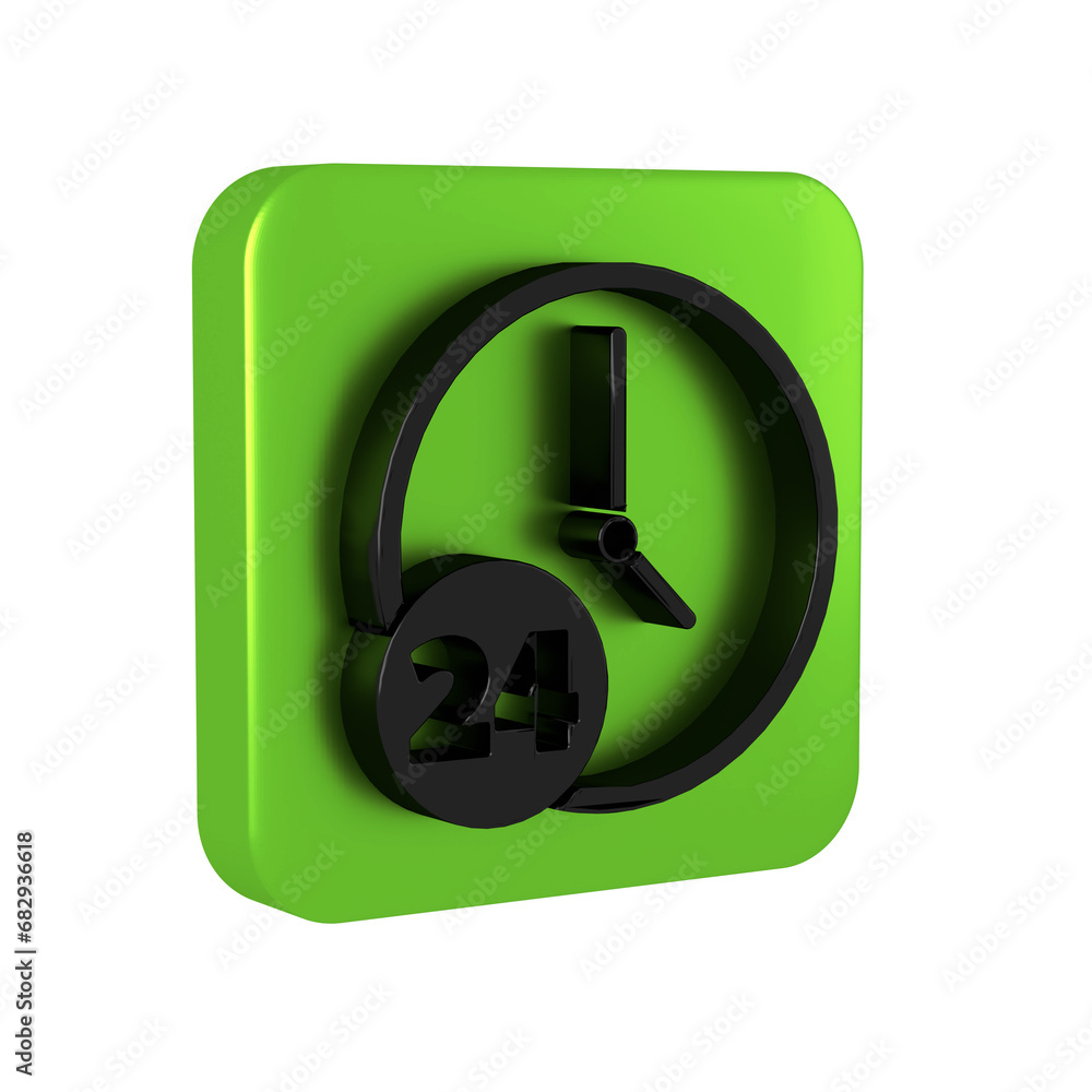 Poster black clock 24 hours icon isolated on transparent background. all day cyclic icon. 24 hours service 