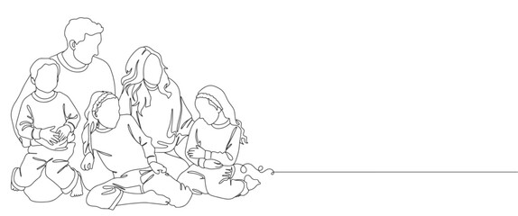 Family on christmas holidays line art vector drawing, vector illustration design. Family Christmas celebration illustration.