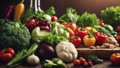 Food background with assortment of fresh organic vegetables