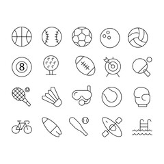 SPORT - thin line vector icon set. Pixel perfect. The set contains icons: Soccer, Boxing, Basketball, Golf, Swimming, American Football, Tennis, Ice Hockey.