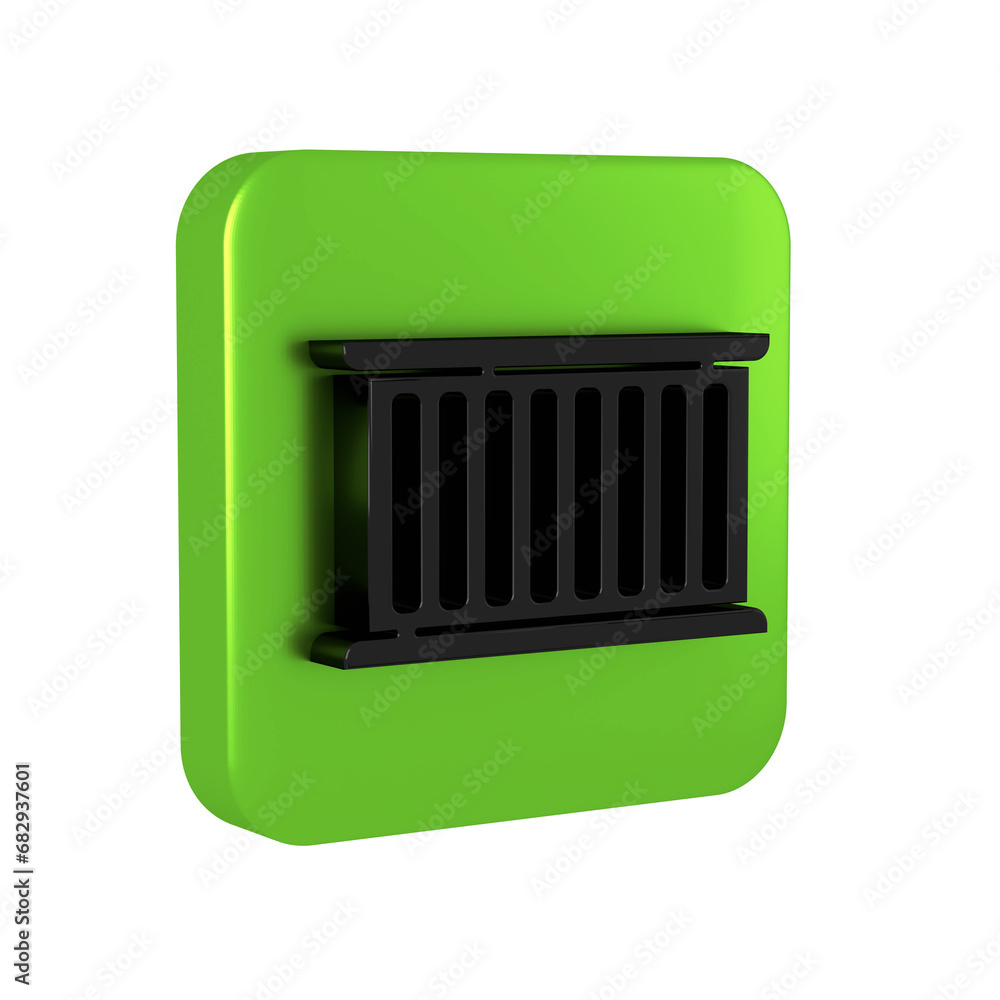 Poster black container icon isolated on transparent background. crane lifts a container with cargo. green s