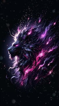 a majestic purple lion with a black background