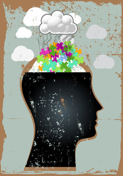 puzzle in a head, a cloud over the head
