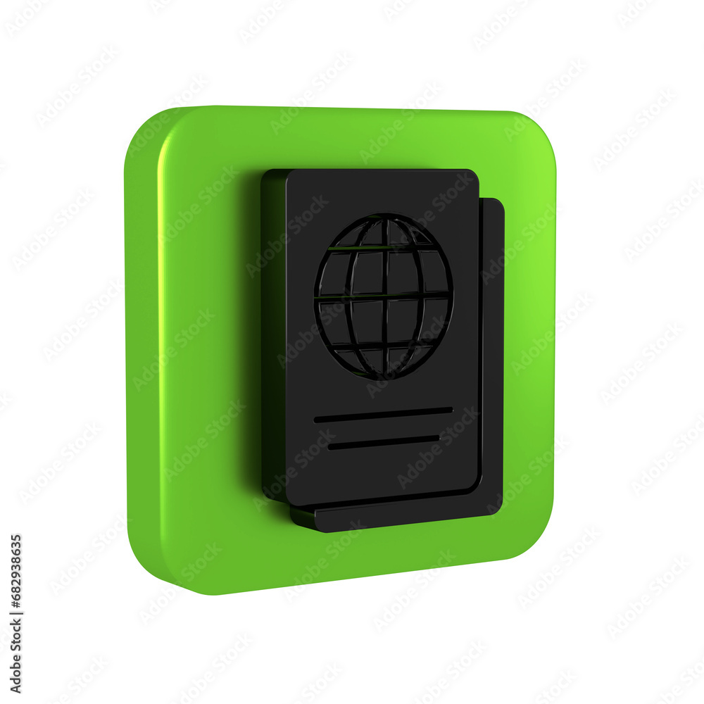 Poster black passport with biometric data icon isolated on transparent background. identification document.