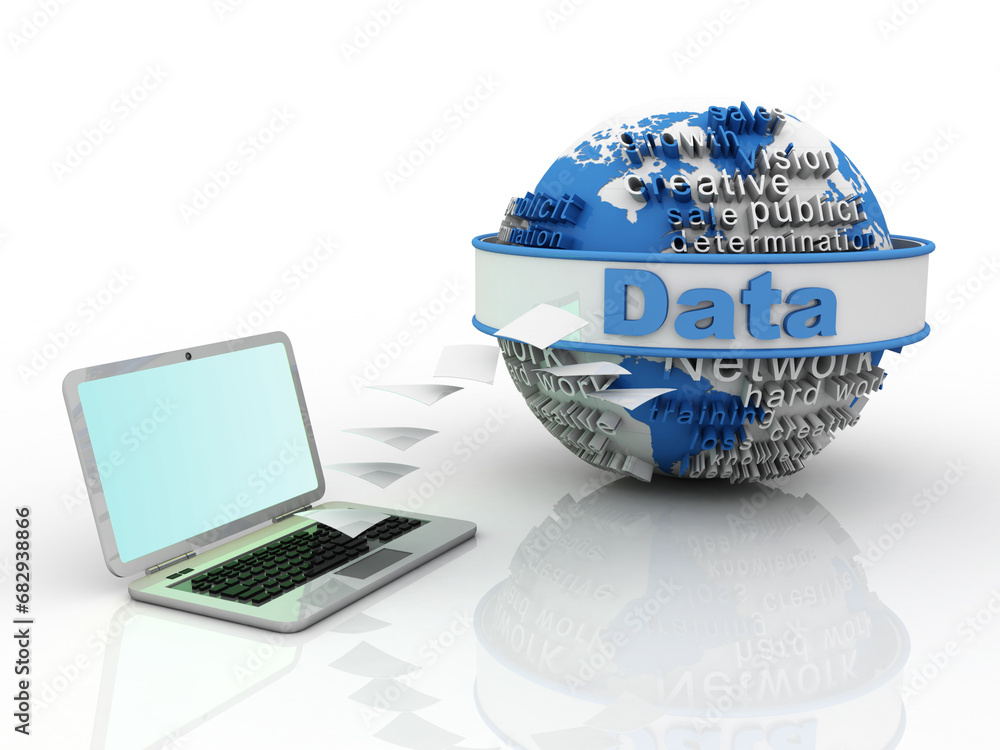Aufkleber 3d rendering data sharing laptop
