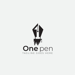 Pen and Number One 1 logo design simple and clean
