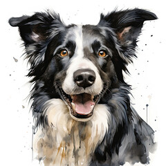 watercolor Border Collie clipart, Generative Ai
