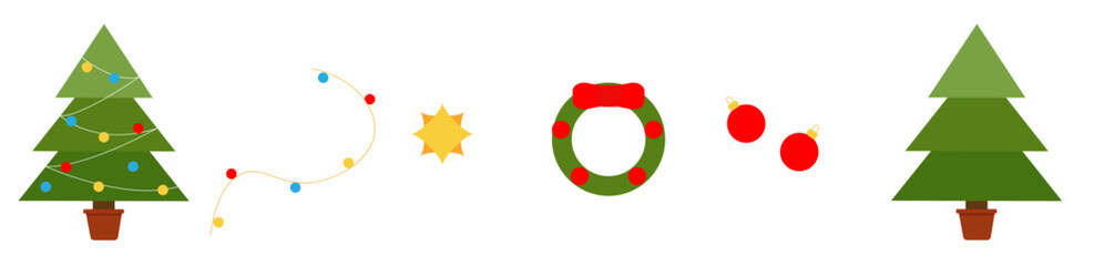 A set of illustrations of Christmas decorations. Transparent background. Vector illustrations