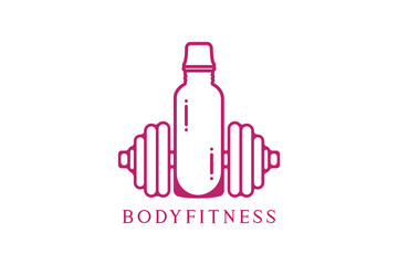 Gym Exercise Dumbbell with Water Bottle vector icon illustration. Gym fitness icon design concept. Body fitness, Health care, Gym exercise, Gym and fitness, Fitness flask, Sport water bottle.