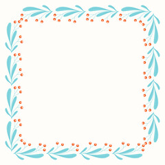 Obraz premium Clip art of Christmas mistletoe square border wreath on isolated white background. Retro forest shapes. Design for Christmas home decor, holiday greetings, Christmas and New Year celebration. 