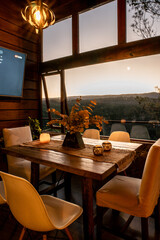 Mountain cabin at night