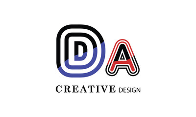 DA  black red  creative modern simple word DA brand minimal logo design.
