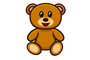 Sitting Teddy Bear vector icon illustration. Animal nature icon design concept. Cartoon character, Zoo animal, Bear baby, Soft animals, Dangerous animal, Childhood toy.