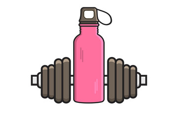 Gym Exercise Dumbbell with Water Bottle vector icon illustration. Gym fitness icon design concept. Body fitness, Health care, Gym exercise, Gym and fitness, Fitness flask, Sport water bottle.