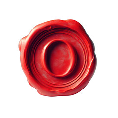 Red wax seal of alphabet O isolated on transparent background.