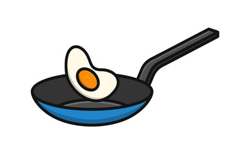 Floating Egg Fried with Fry Pan vector illustration. Food object icon concept. Breakfast egg food in pan vector design.