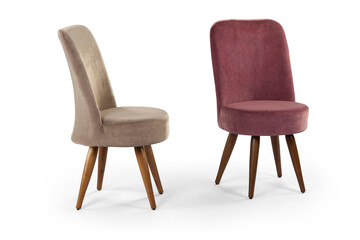 chair isolated on white background . wooden and fabric furniture . different angle