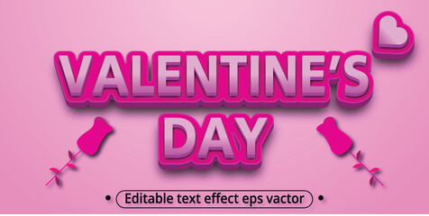 Fototapeta premium Valentines day pink color Editable 3d Text effect eps vactor